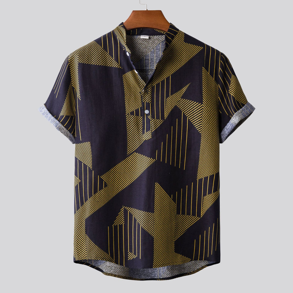 Men’s Casual Floral Linen-Blend Shirt – Breathable Summer Lapel Top
