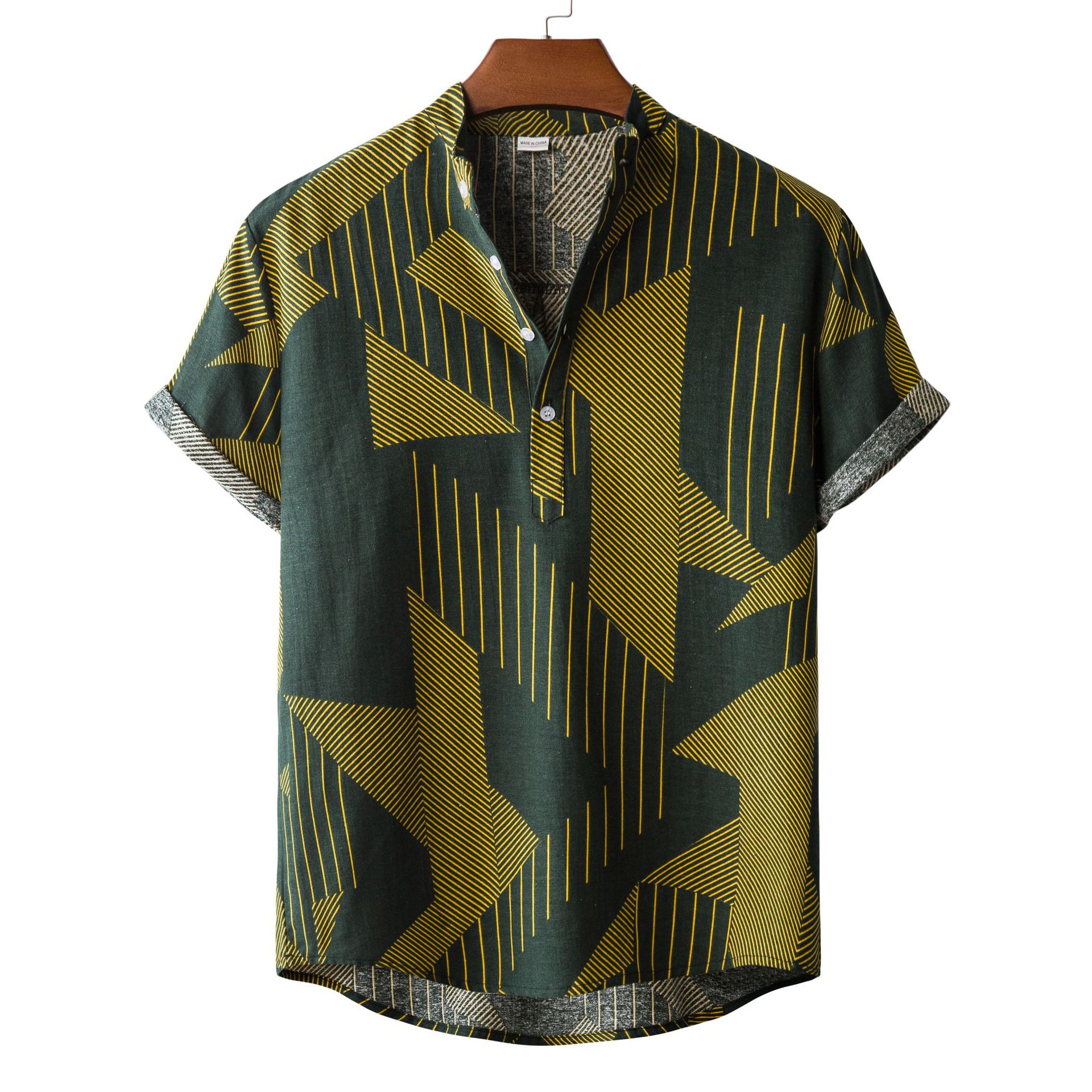 Men’s Casual Floral Linen-Blend Shirt – Breathable Summer Lapel Top