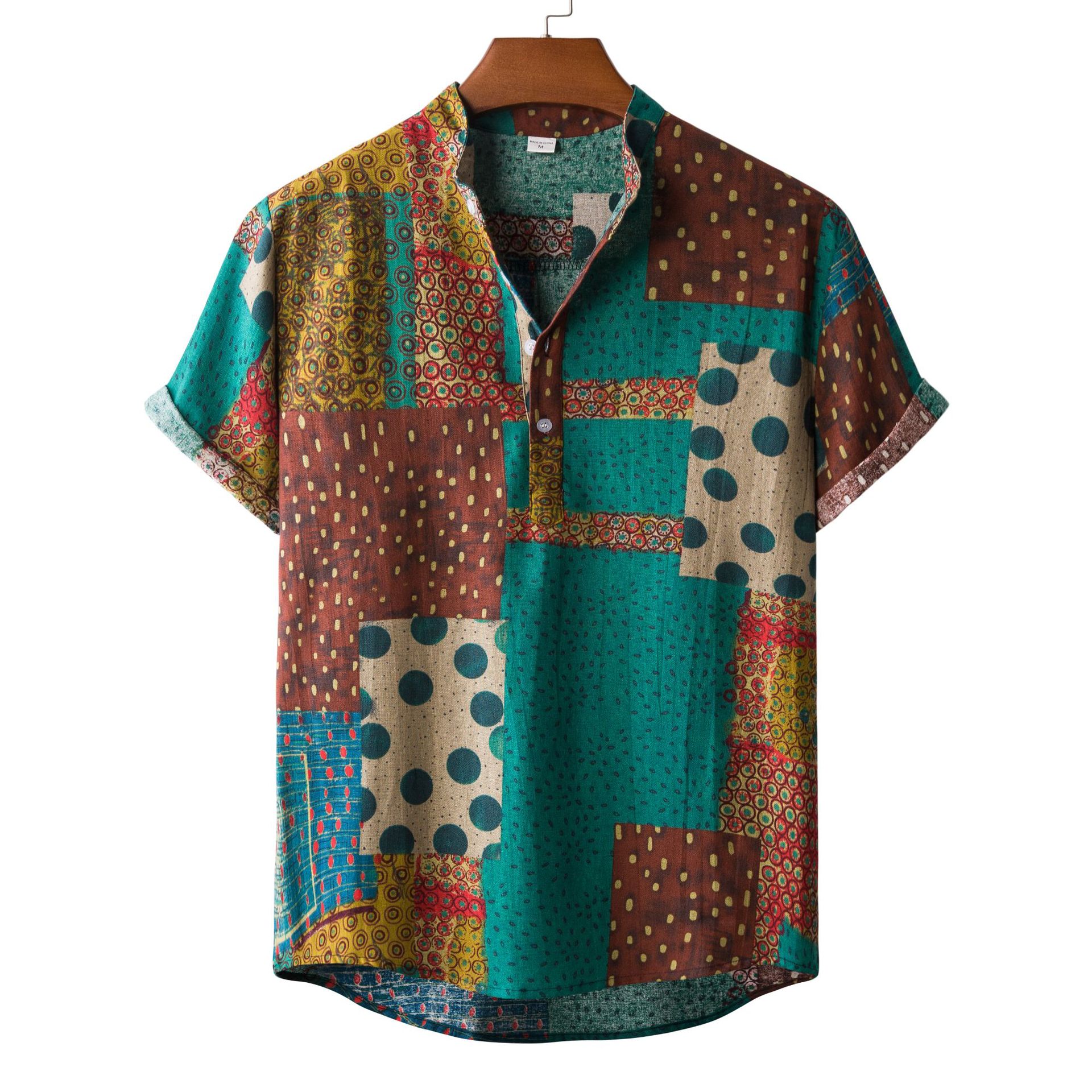 Men’s Casual Floral Linen-Blend Shirt – Breathable Summer Lapel Top