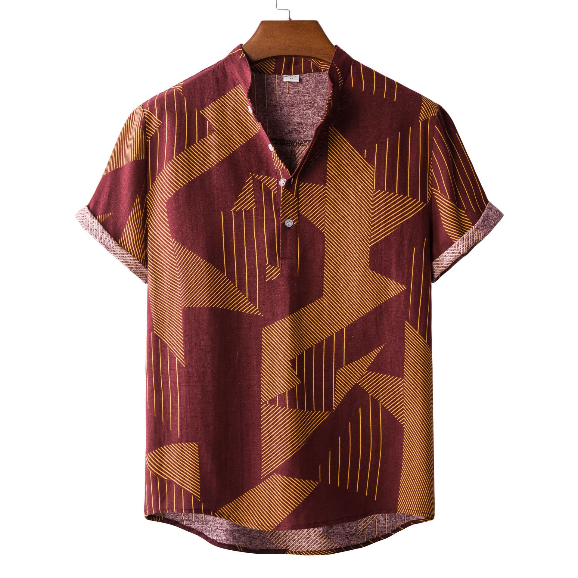 Men’s Casual Floral Linen-Blend Shirt – Breathable Summer Lapel Top