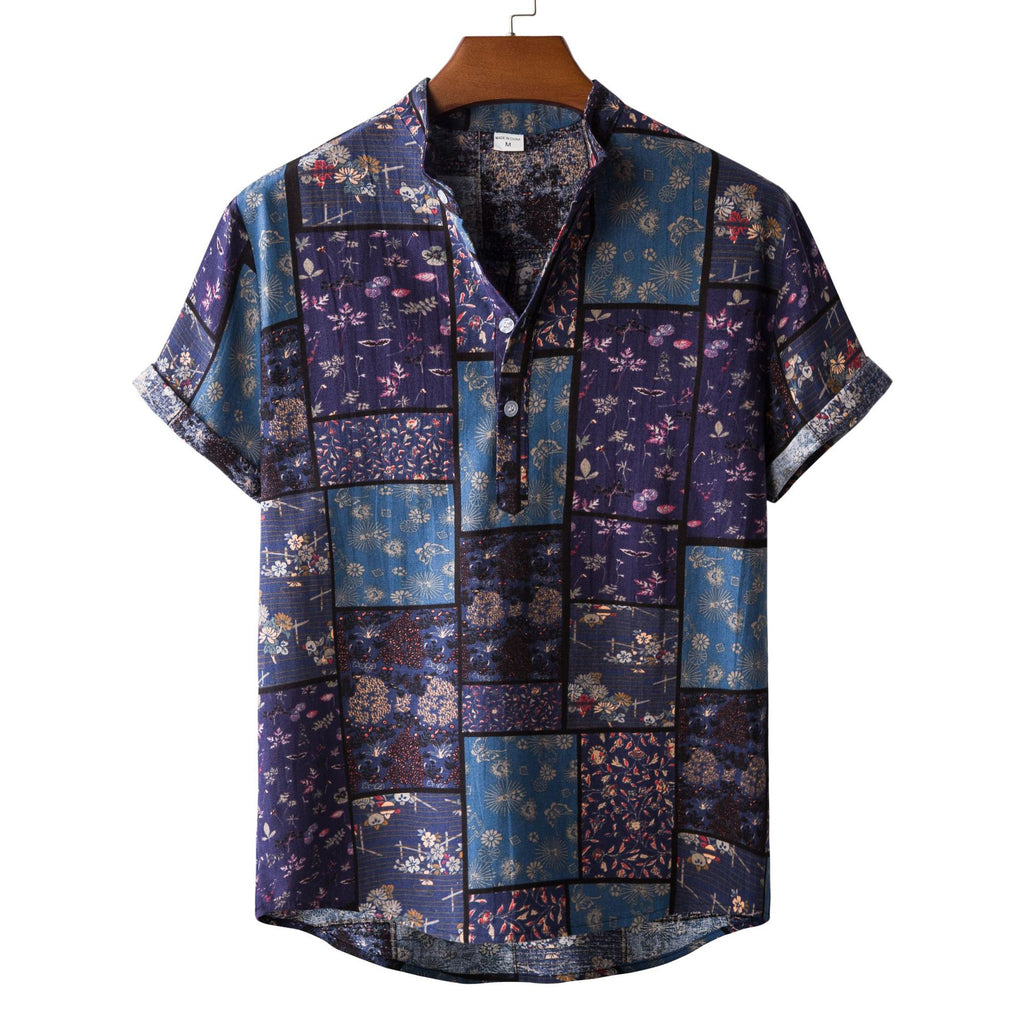 Men’s Casual Floral Linen-Blend Shirt – Breathable Summer Lapel Top