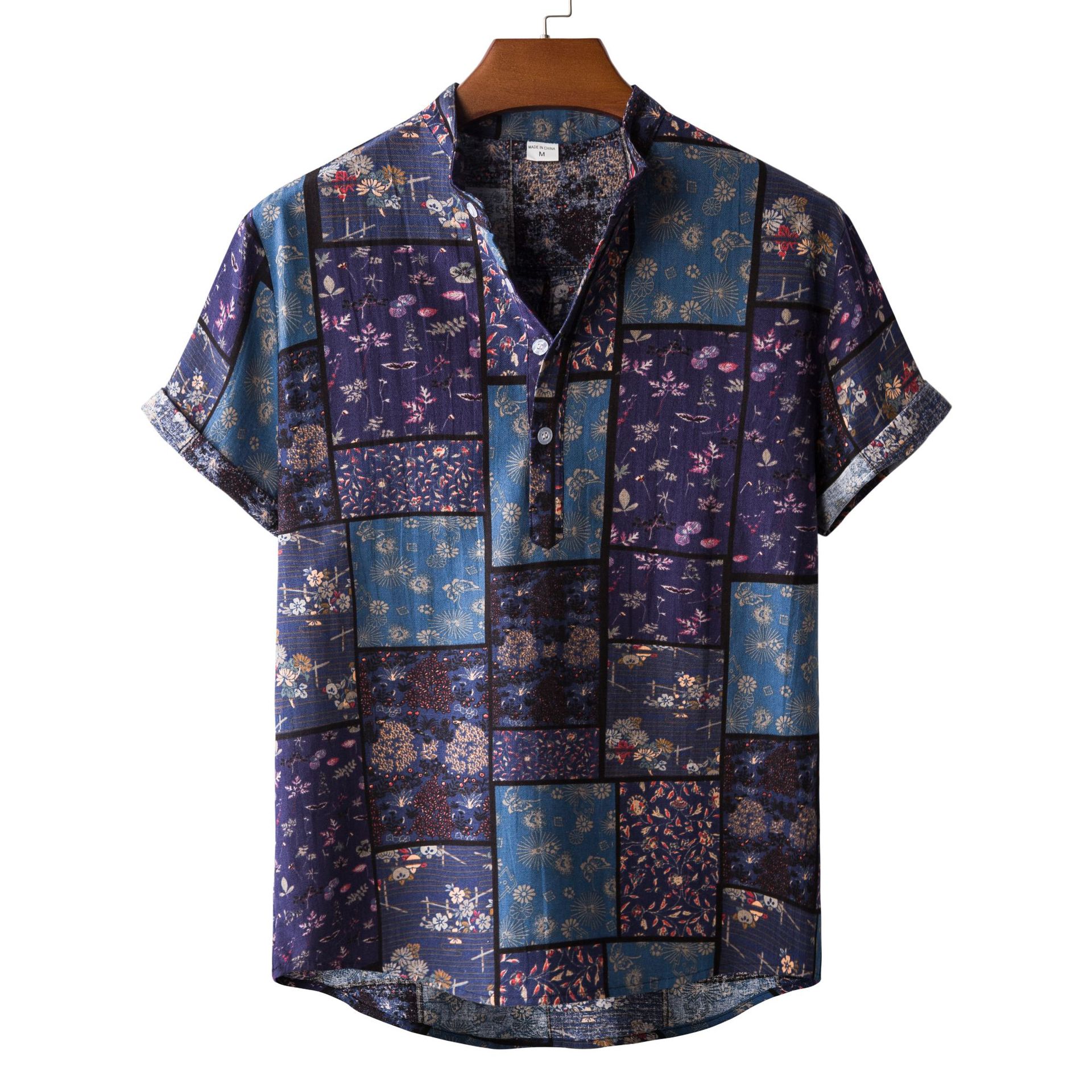 Men’s Casual Floral Linen-Blend Shirt – Breathable Summer Lapel Top