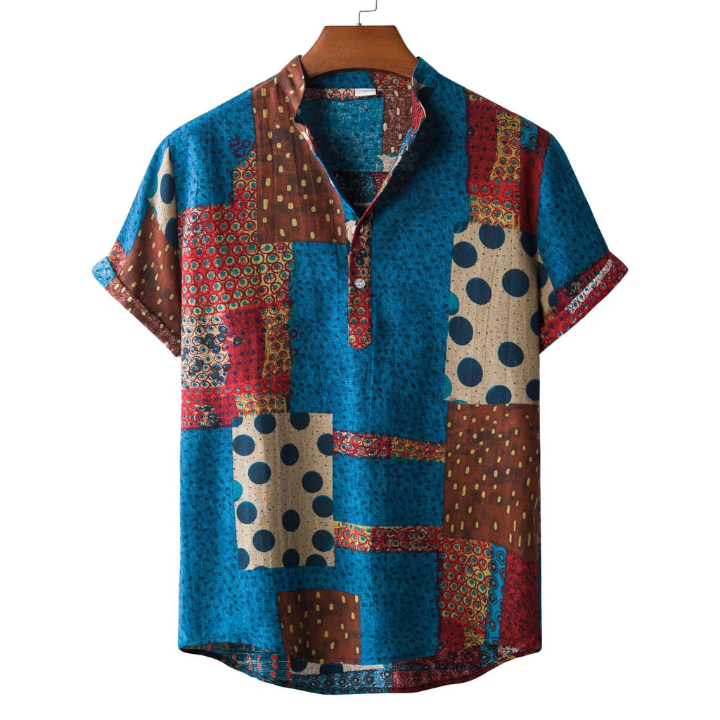 Men’s Casual Floral Linen-Blend Shirt – Breathable Summer Lapel Top