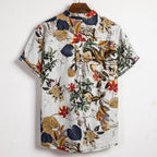 Men’s Slim Contrast Print Shirt – Tailored Square Collar Urban Top