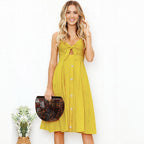 Women’s Bow Tie Suspender Dress – Single-Breasted Lantern Skirt