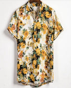Men’s Slim Contrast Print Shirt – Tailored Square Collar Urban Top