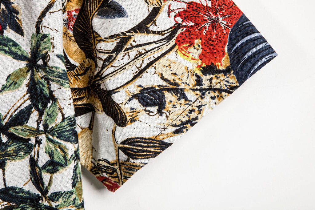 Men’s Slim Contrast Print Shirt – Tailored Square Collar Urban Top