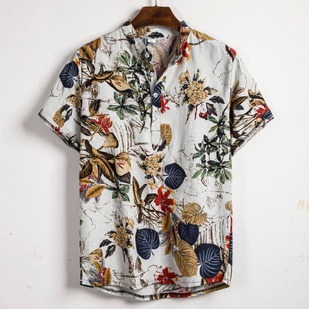 Men’s Slim Contrast Print Shirt – Tailored Square Collar Urban Top