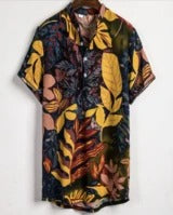 Men’s Slim Contrast Print Shirt – Tailored Square Collar Urban Top