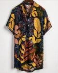 Men’s Slim Contrast Print Shirt – Tailored Square Collar Urban Top