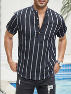 Men’s Striped Linen Pullover – Summer Short-Sleeve Casual Shirt