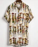 Men’s Slim Contrast Print Shirt – Tailored Square Collar Urban Top