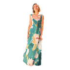 Women’s Printed Strap Maxi Dress – Elegant High-Waist Slimming Gown