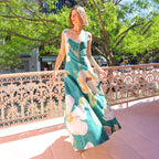 Women’s Printed Strap Maxi Dress – Elegant High-Waist Slimming Gown