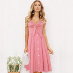 Women’s Bow Tie Suspender Dress – Single-Breasted Lantern Skirt