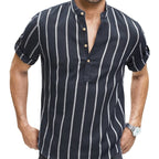Men’s Striped Linen Pullover – Summer Short-Sleeve Casual Shirt