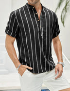 Men’s Striped Linen Pullover – Summer Short-Sleeve Casual Shirt