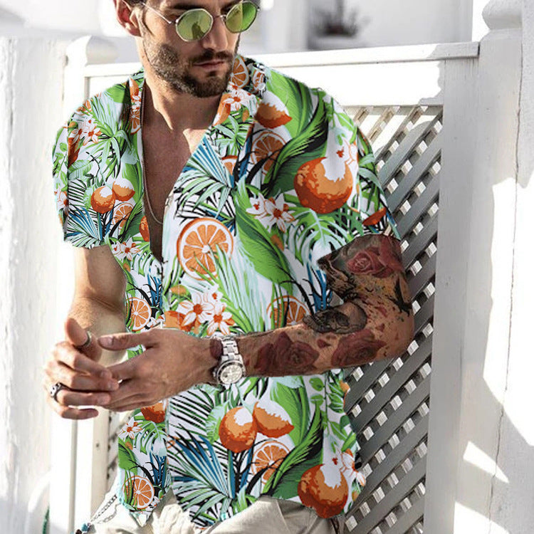 Men’s Hawaiian Floral Beach Shirt – Loose Fit Tropical Lapel Top