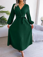 Women’s Elegant Cross Pleated Maxi – V-Neck High-Waist Chiffon Gown