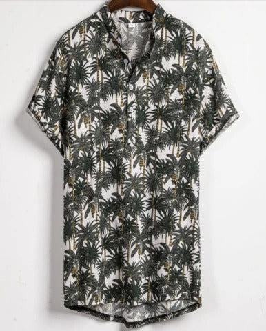 Men’s Slim Contrast Print Shirt – Tailored Square Collar Urban Top