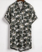 Men’s Slim Contrast Print Shirt – Tailored Square Collar Urban Top