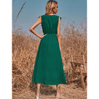 Women’s V-Neck Princess Maxi Dress – Elastic Waist Green Long Gown